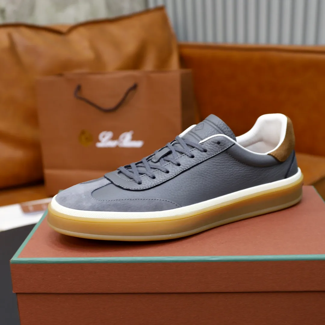 Men's Men's Shoes💰540💰••New Products•• LoroPian*_Noyo-Pianya New men's casual moral training sneakers, LP lace-up casual shoes!  Made of original imported soft cowhide and suede fabric, it highlights the sporty style. The heel is decorated with logo embossing and the original molding. The raw rubber translucent sole combined with the color welt adds a sense of modernity to the shoe. The shoe is overall refreshing and easy to match with style. It has a full cowhide lining for the feet. The original box packaging at the counter comes with wooden balls and a dust bag! Size: 38-44 (.45 customized)